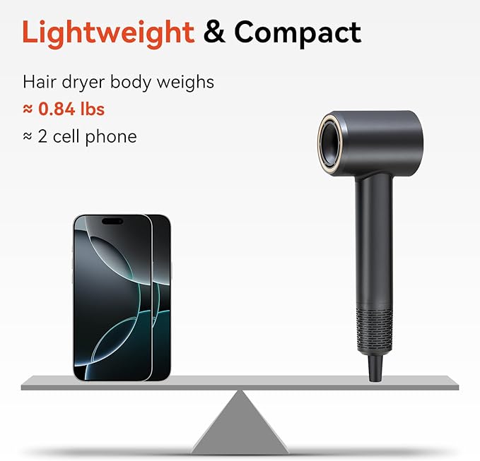 Hair Dryer,High Speed Ionic Low Noise Blow Dryer 160,000 RPM 500M Negative Ions Blow Dryer for Ultimate Shine,Ultra-Fast Drying,Heat Control,Professional Portable Hair Dryer for Travel,Black