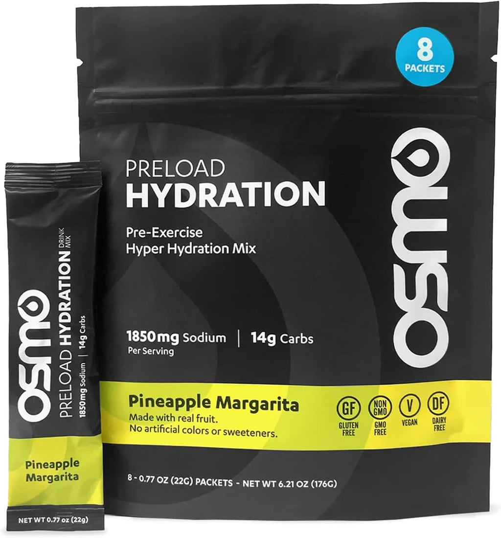 Osmo Preload Hydration Pre Workout Powder - Includes High Sodium Bicarbonate, Magnesium, Potassium, Carbs & Vitamins, Cane Sugar, Natural Ingredients, Beat Cramps & Dehydration - Pineapple Margarita
