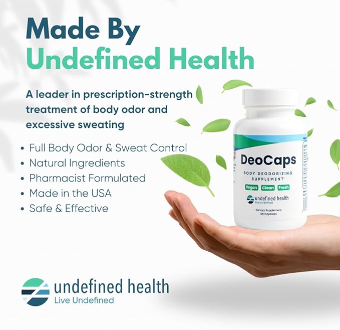 Whole Body Deodorizing Supplement - 100% Natural Internal Deodorant, Sweat Relief - Body Odor Pills Reduce Odor in Underarms, Intimate Areas & Feet - 60 Chlorophyll Capsules for Gut Health
