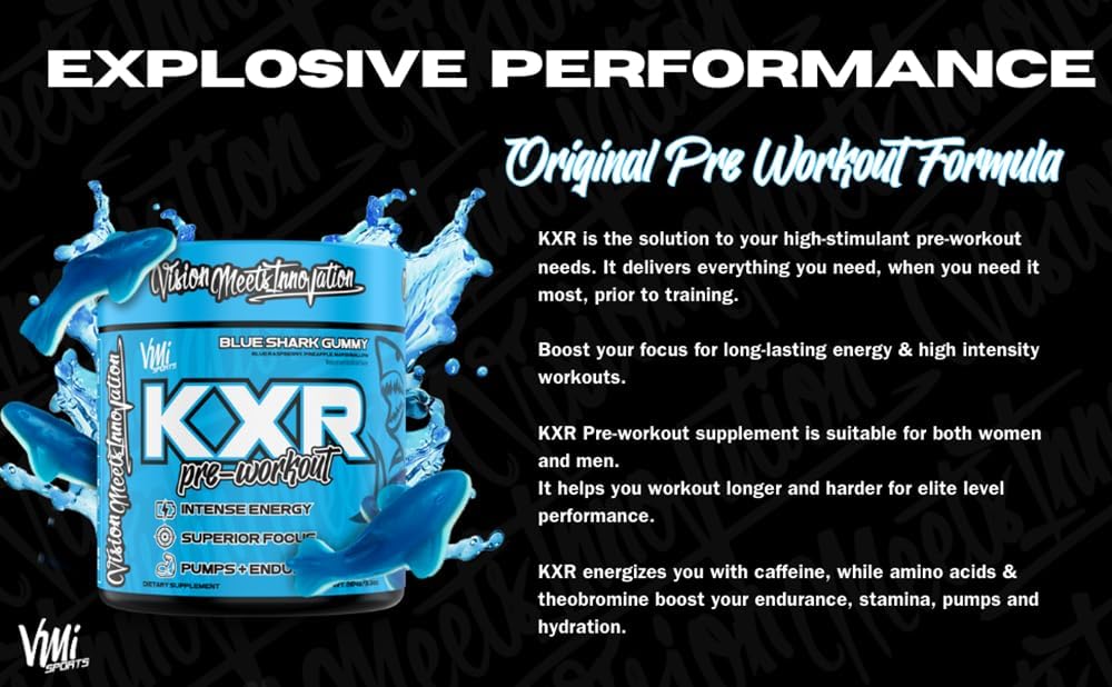KXR Pre-Workout Energy Powder | Intense Energy Pre-Workout Drink for Men and Women| Creatine Free | Improves Performance - Enhanced Focus & Increased Endurance | 30 Servings (Sour Candy)
