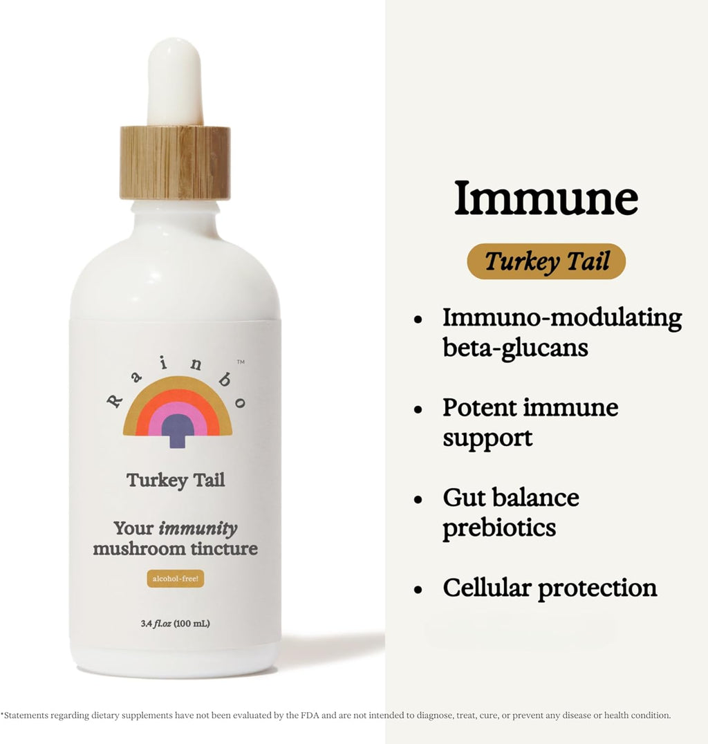 Turkey Tail Mushroom Tincture - Alcohol Free - Dual Extract Mushroom Supplement - Immune Support, Gut Health, Liquid Turkey Tail Supplement, Vegan, Non GMO, 3.4 fl oz