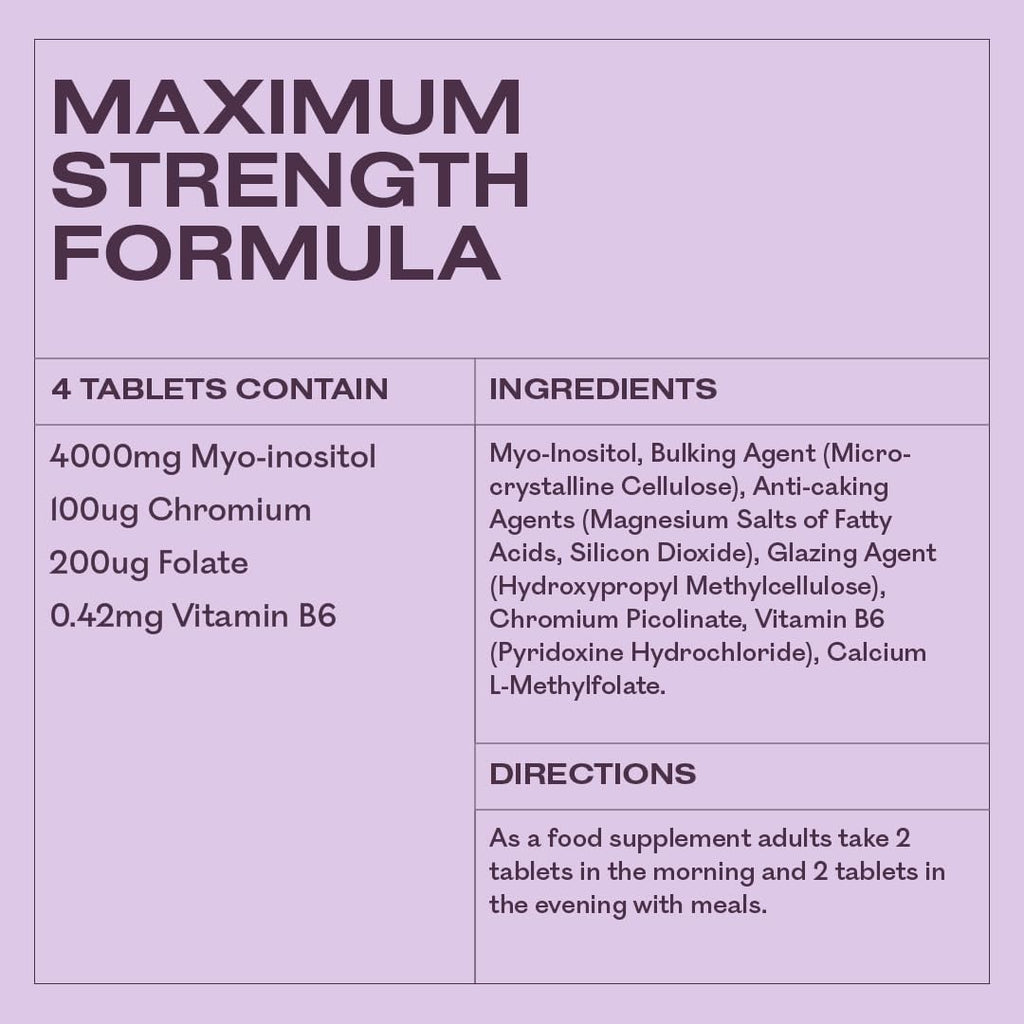 Myoplus - Myo-Inositol Supplement - 4000mg Myo Inositol, 200ug Folate & 100ug Chromium Daily Intake - Hormonal Balance for Women - 120 Vegan Tablets, 30 Days Supply