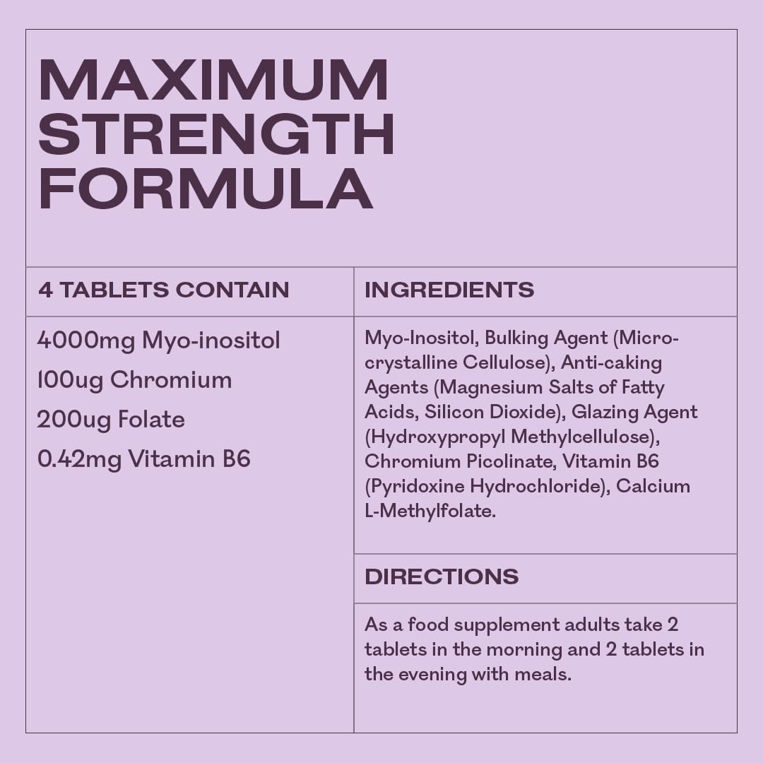 Myoplus - Myo-Inositol Supplement - 4000mg Myo Inositol, 200ug Folate & 100ug Chromium Daily Intake - Hormonal Balance for Women - 120 Vegan Tablets, 30 Days Supply