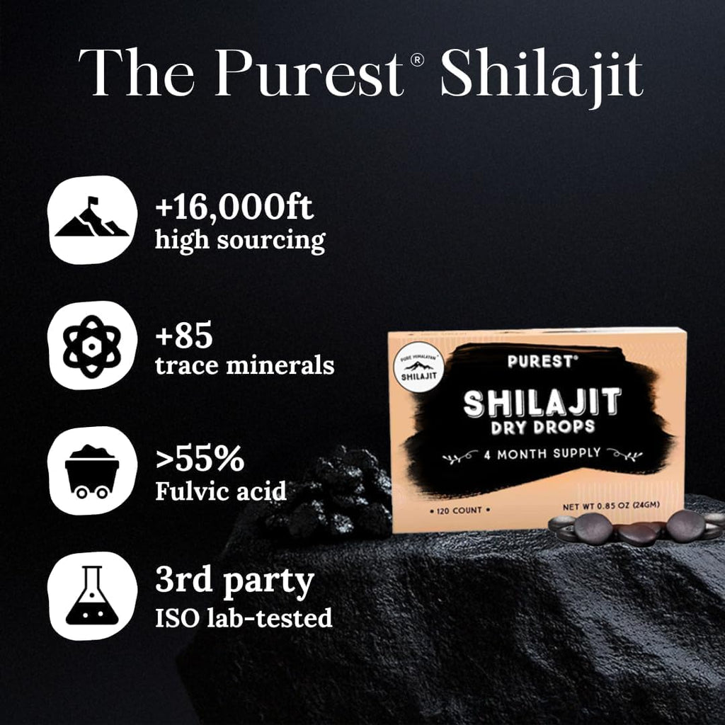 Pure Himalayan Shilajit Dry Drops, 100% Pure Natural Shilajit, Grade A, Max Potency 85+ Clean Trace Minerals & Fulvic Acid for Energy, Metabolism & Immune Support Supplement for Men & Women (60 tabs)