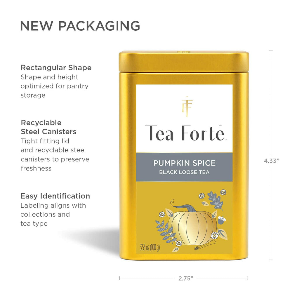 Tea Forte Pumpkin Spice Premium Loose Leaf Caffeinated Black Tea Blend Canister, Makes 35-50 Cups