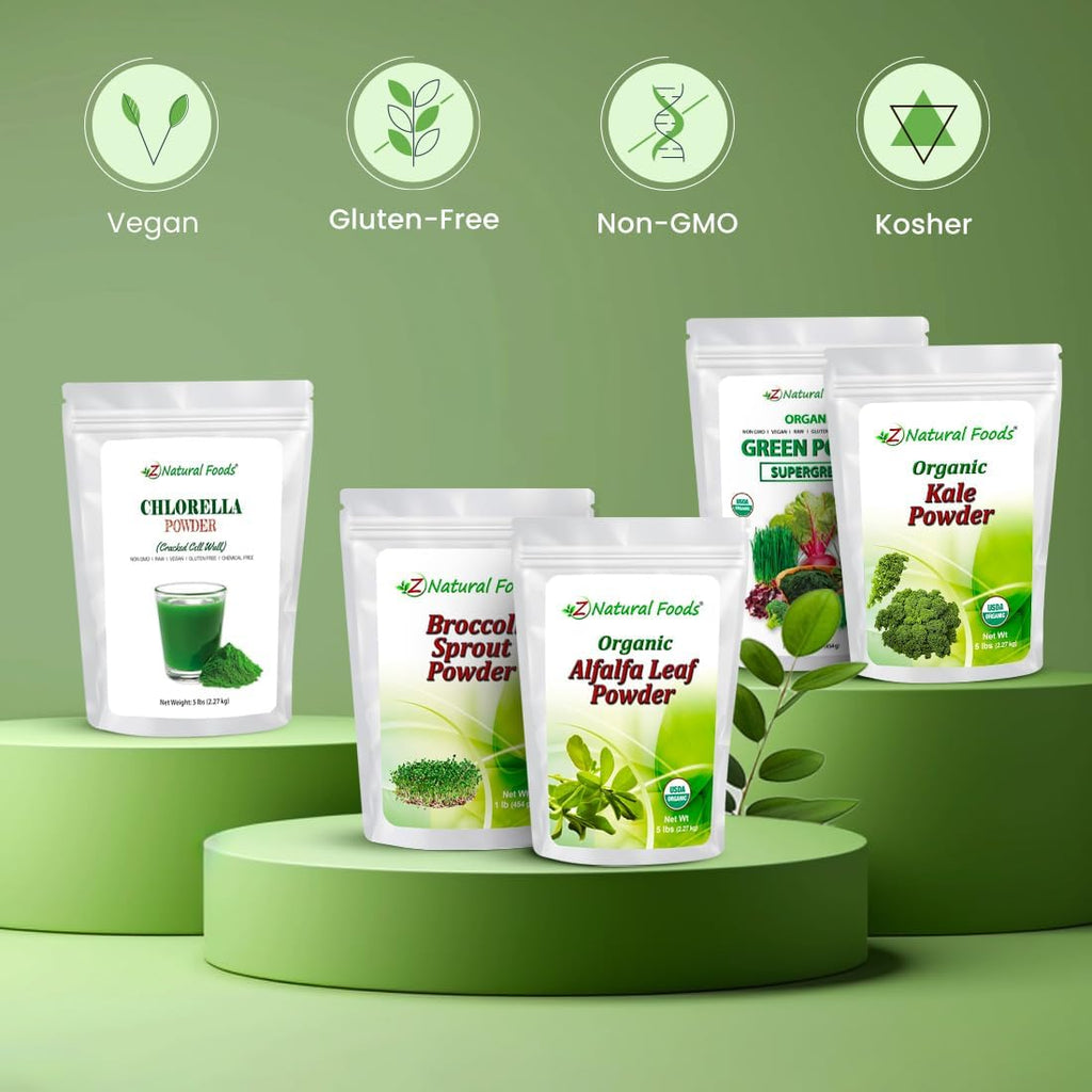 Z Natural Foods Organic Greens Superfood Powder - Barley Grass, Wheatgrass, Spirulina, Spinach, Broccoli, Alfalfa Leaf, Beet Root, Tomato, Dulse & Moringa - Raw Vegan Gluten Free - 1lb