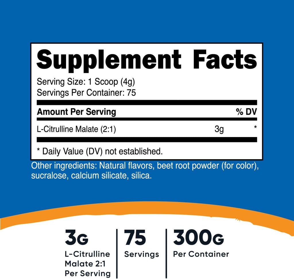 Nutricost L-Citrulline Malate 2:1 (300 Grams) (Strawberry Kiwi)