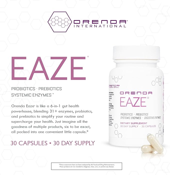 Orenda Eaze®: Gut Wellness Capsules | 6-in-1 Digestive Support with Probiotics, Endospores, Peptizyme-SP EN, Prebiotics, and Digestive Enzymes - Elevate Your Gut Health Today - 30 Capsules