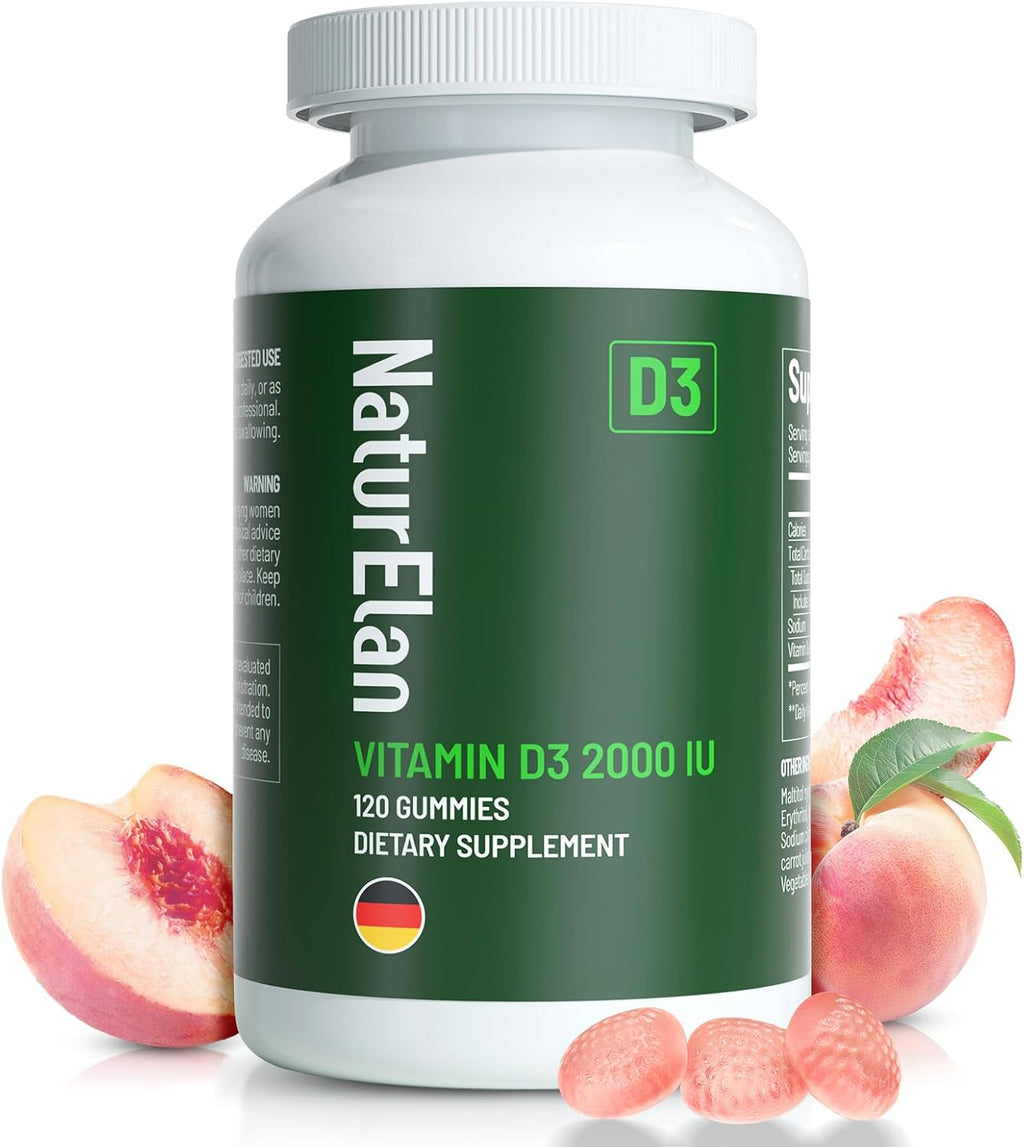 Vitamin D3 Gummies - 120 Gummies, 2000 IU Vitamin D3 per Gummy, Sugar Free, Boost Bones, Mood & Immune System Function, Third Party Tested, Yummy Peach Flavor, Vegan & Gluten Free, 120 Servings