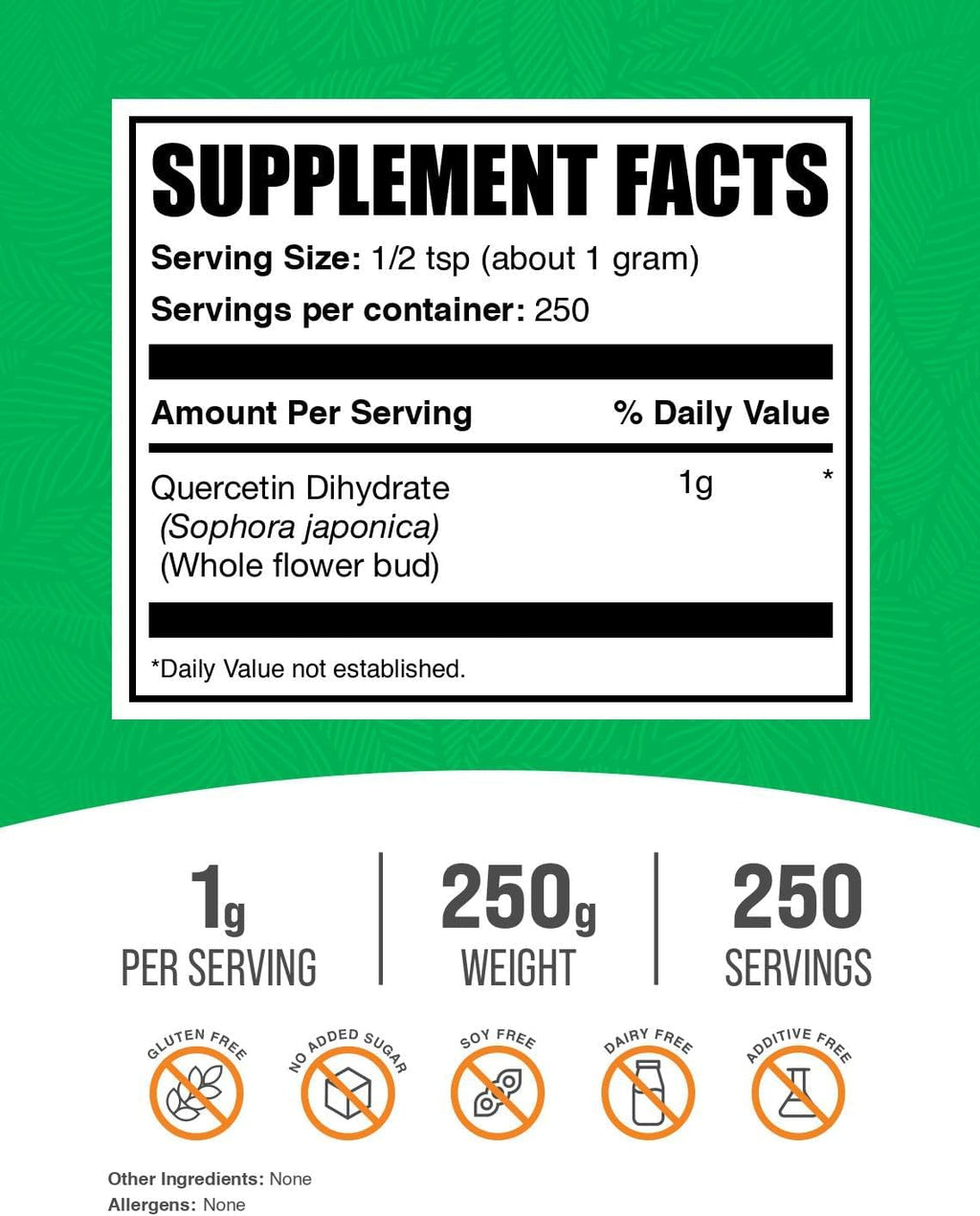 BulkSupplements.com Quercetin Dihydrate Powder - Quercetin Supplements, Antioxidants Source - Vegan & Gluten Free, 1g per Serving, 250g (8.8 oz) (Pack of 1)
