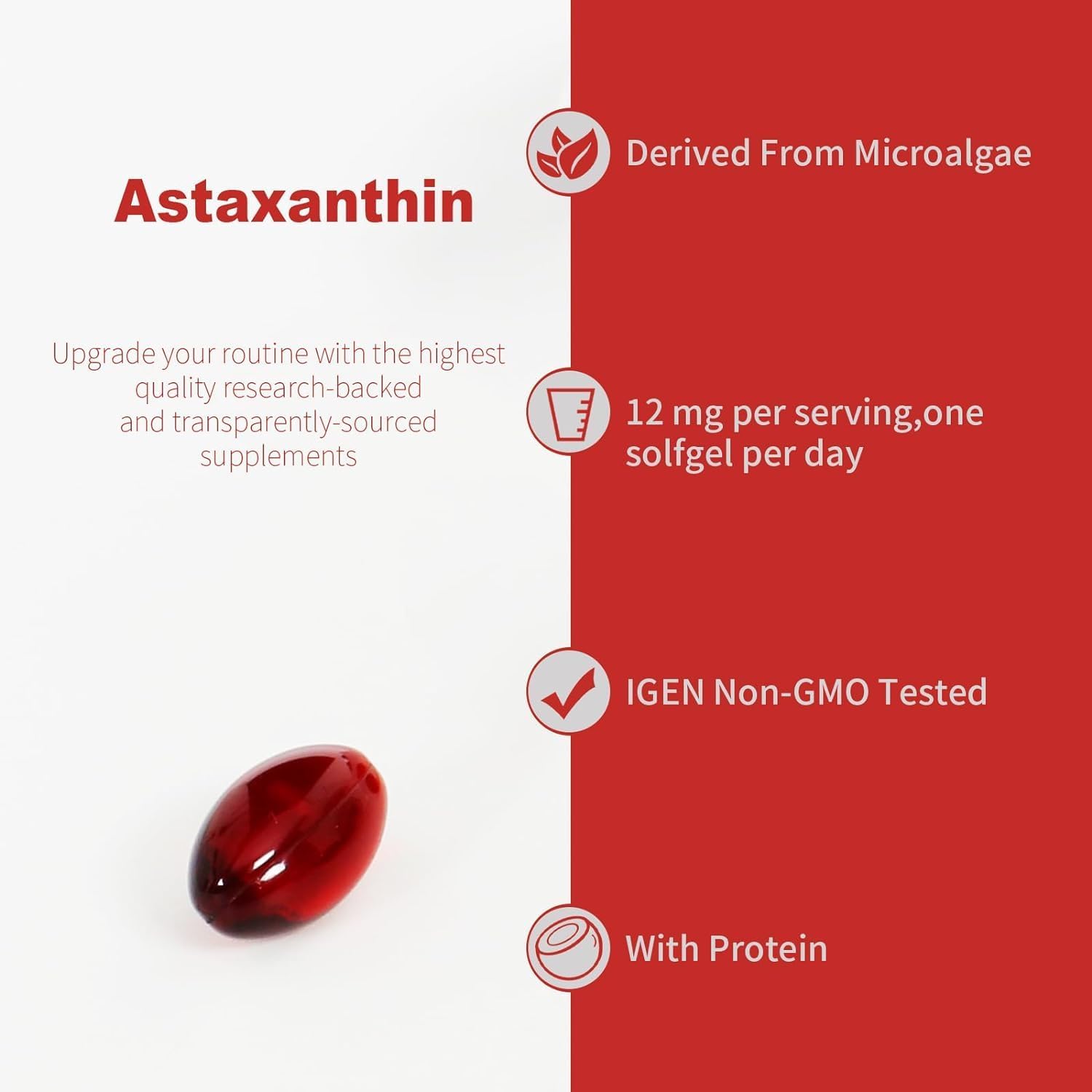 Premium Astaxanthin Supplements 12mg， Softgels 120 Servings, Supports Immune, Skin, Eye & Joint Health-Non-GMO, Gluten-Free, Microalgae Extract Supplement