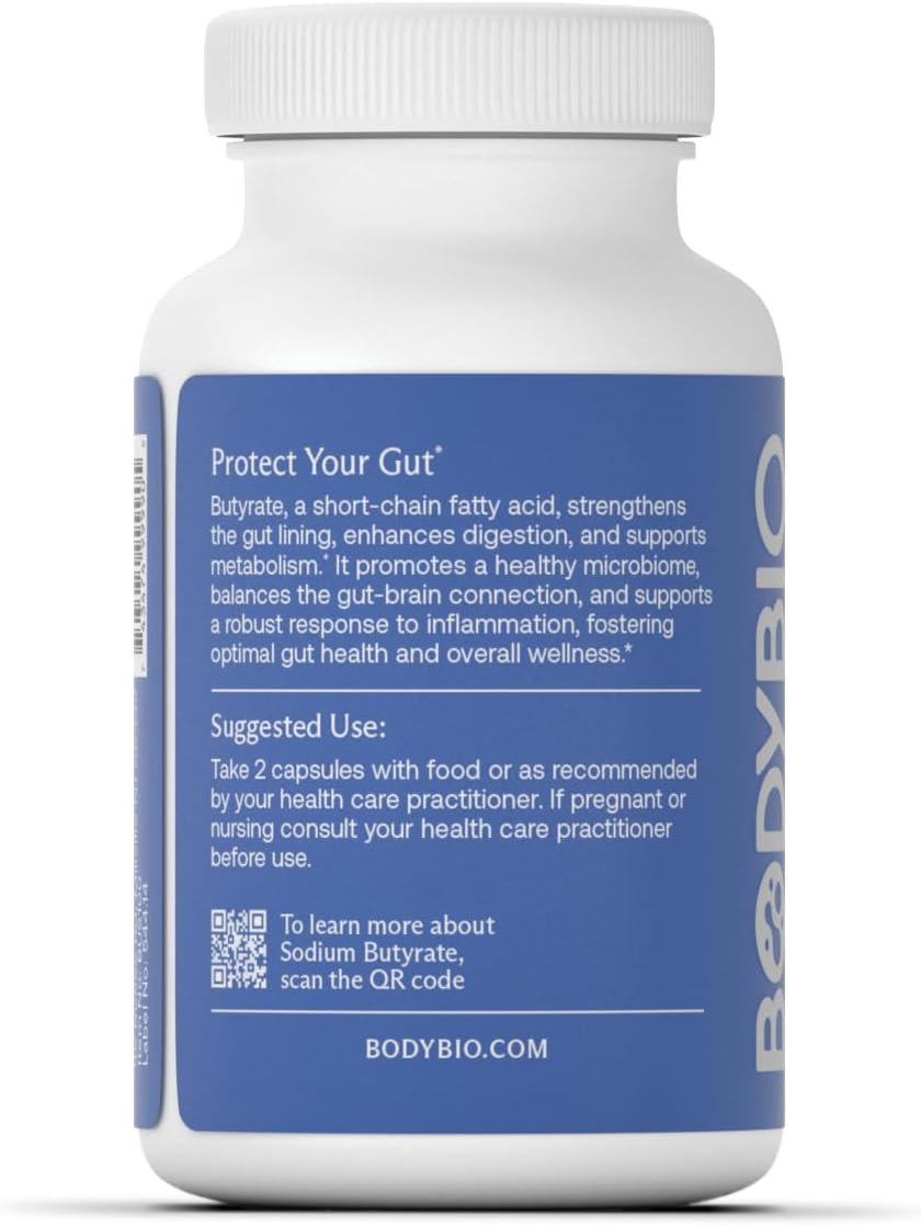 BodyBio Butyrate - Postbiotic for Gut Health, Digestive Support, Bloat, Gas & Constipation Relief, Leaky Gut Repair - Sodium + Butyric Acid Supplement for GI Wellness