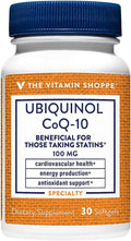 The Vitamin Shoppe Ubiquinol CoQ-10 100mg - Beneficial for Those Taking Statins – Supports Heart & Cellular Health and Healthy Energy Production, Essential Antioxidant – Once Daily (30 Softgels)