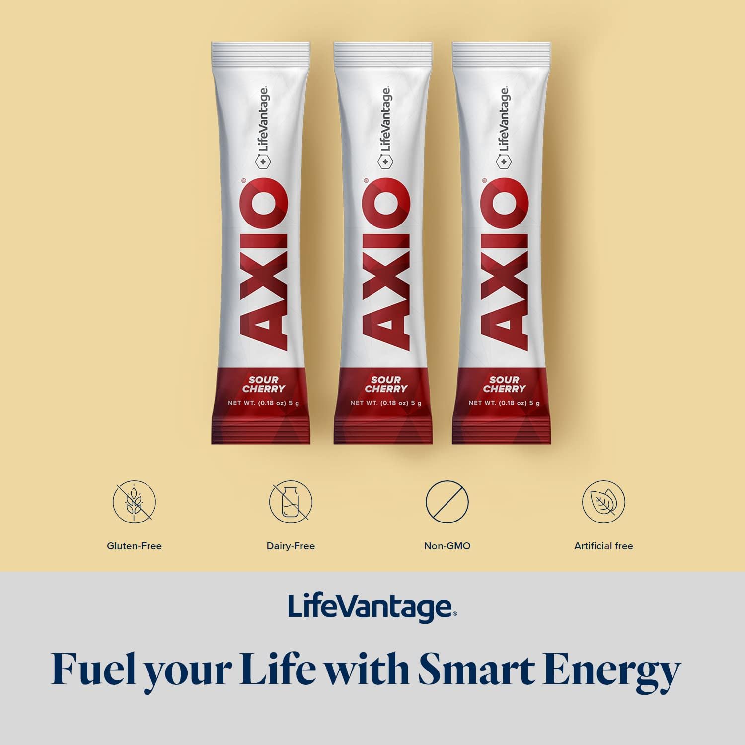 LifeVantage AXIO Regular Energy Drink Powder, Nootropic Supplement, Focus & Mood Support, with L-theanine, Green Tea, B Vitamins, DMAE, Quercetin & Pine Bark, Sour Cherry, 30 Packets