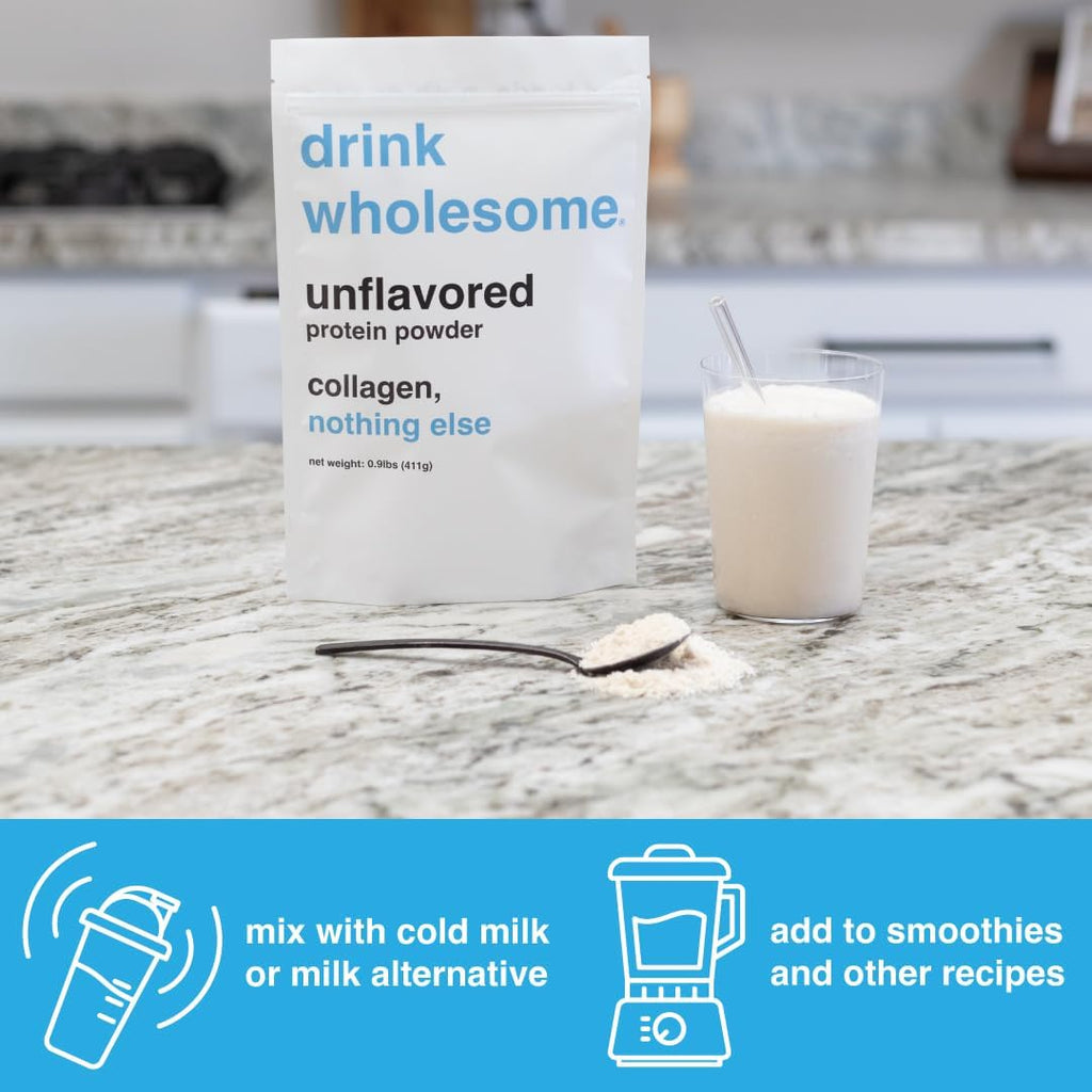 drink wholesome Unflavored Collagen Protein Powder | for Sensitive Stomachs | Gut Friendly | Dairy Free | Low FODMAP | No Artificial Sweeteners | No Bloating or Gas | No Constipation or Diarrhea
