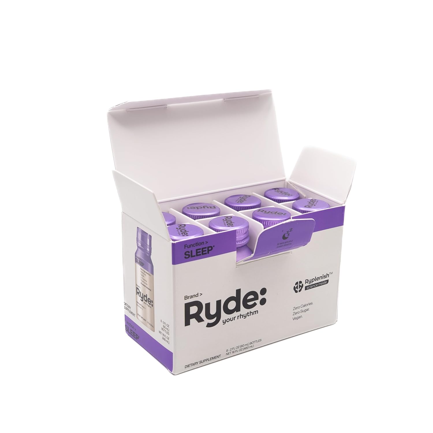 Ryde: SLEEP | 2oz Sleep Shot for Occasional Use | Melatonin, GABA, L-Theanine & Chamomile | Blackberry Natural Flavor | Sugar-Free, Zero Calories, Vegan | Manufactured in USA (24 Pack)