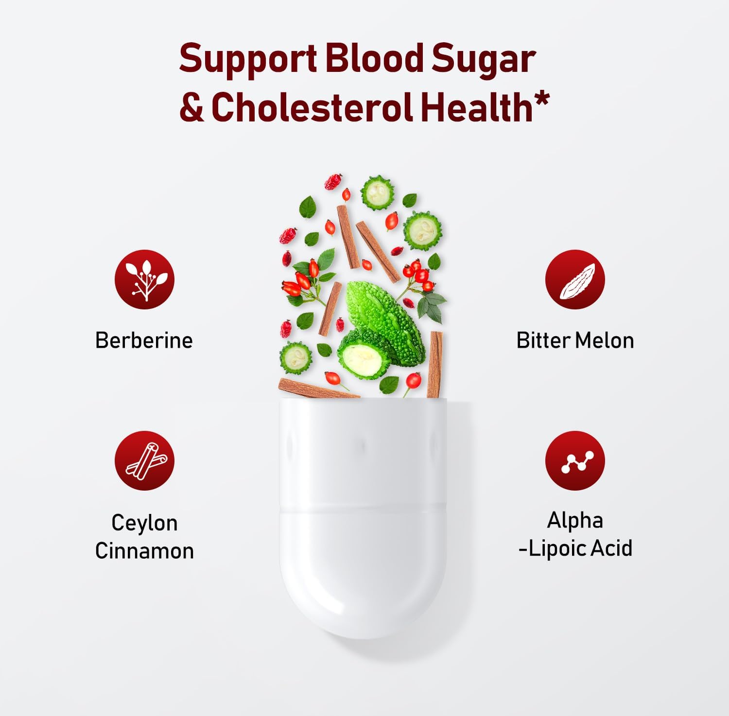 Berberine with Ceylon Cinnamon | Support Blood Sugar, Cholesterol Health & Immune* | Gluten-Free, Non-GMO & Vegan Berberine Supplement | 60 Capsules