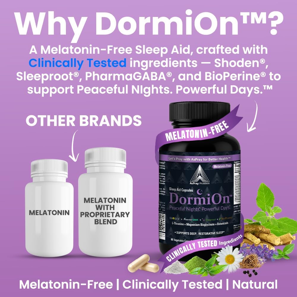DormiOn™ Melatonin-Free Sleep Aid 10-in-1 Sleep, Stress, Cortisol, Mood & Memory Supports with Valerian, GABA, Ashwagandha, BioPerine, L-Theanine, Magnesium & Herbs – Wake Up Refreshed & No Grogginess