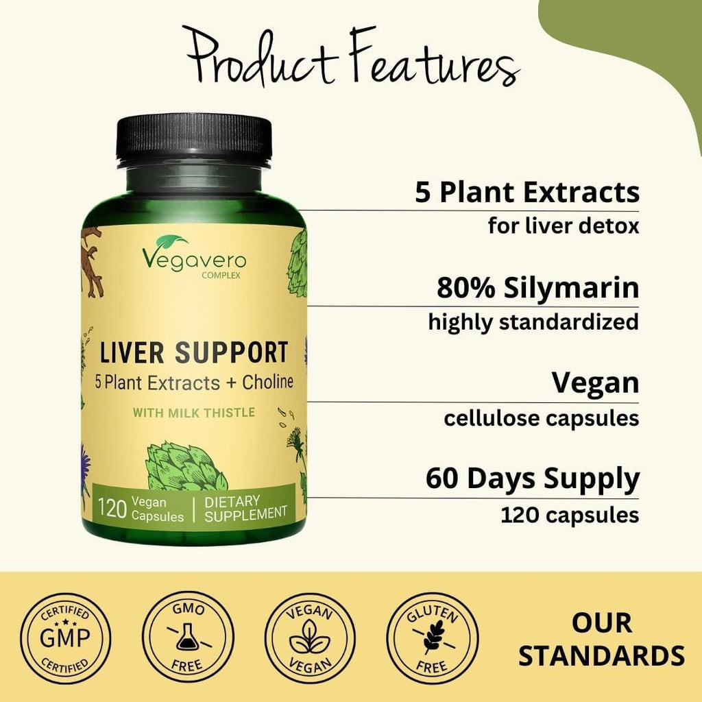 Liver Support | Milk Thistle Supplement 9000mg | 120 Capsules | Dandelion, Artichoke, Choline, Beetroot | Liver Cleanse Detox & Repair | with 80% Silymarin | NO Additive & Vegan