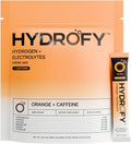 Hydrofy Hydrogen Water + Electrolytes Drink Mix | H2 Hydration Packets with Molecular Hydrogen, Sodium, Potassium, Magnesium, Calcium, and Minerals | No Sugar | Orange + Caffeine 25 ct