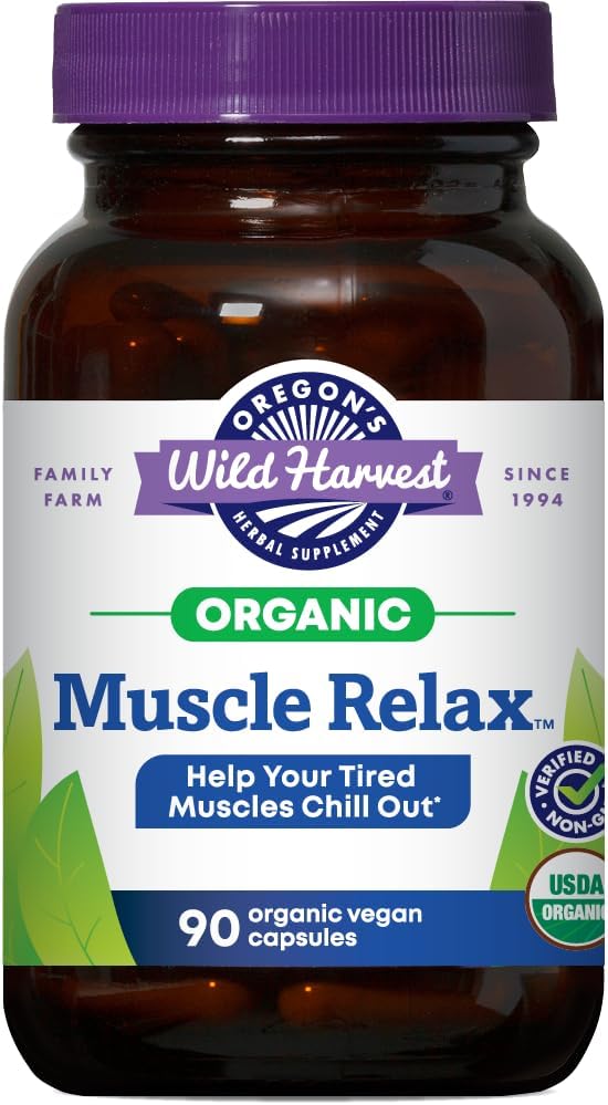 Oregon's Wild Harvest Muscle Relax Organic Herbal Supplement Vegan Capsules with Valerian, Hops and Skullcap