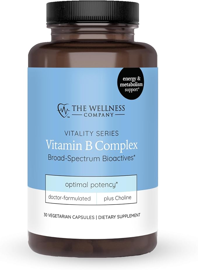 The Wellness Company Vitamin B Complex – Muscle Recovery, Focus & Resilience, Broad-Spectrium Methylated B Vitamins | 30ct (1 Month Supply)