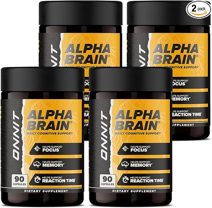 ONNIT Alpha Brain Nootropic Capsules for Men & Women, IGEN Non-GMO Tested Memory, Focus & Mental Clarity, with L-Theanine and Vitamin B6, 90 Count Each, Pack of 4 (360 Capsules)