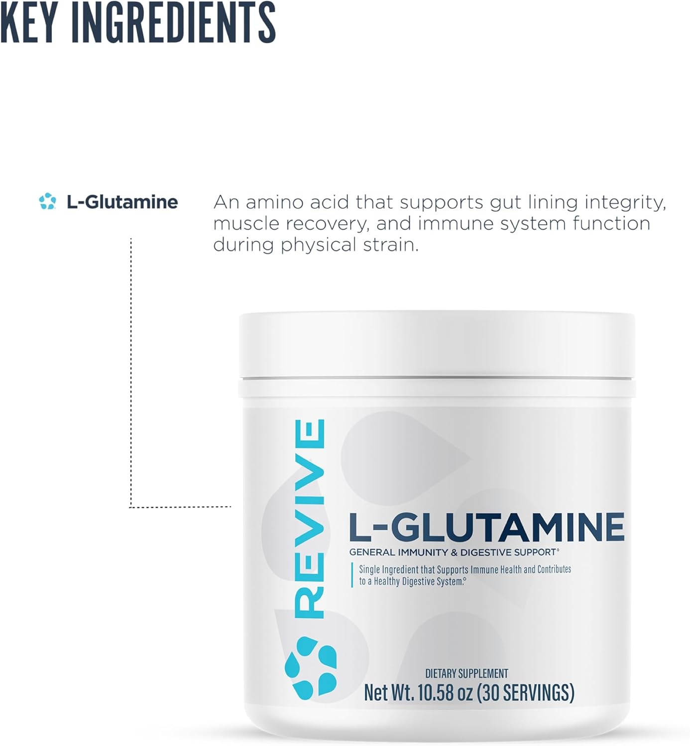Revive MD Gut L-Glutamine Powder – Muscle Recovery & Immune Support Supplement for Adults – Promotes Digestive Health, Reduces Muscle Soreness & Supports Immunity – Vegan (30 Servings)