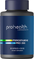 Pterostilbene Supplement (250mg, 60 Capsules) | Clinically Proven, Third-Party Tested Antioxidant for Heart & Brain Health | Activates Longevity Genes