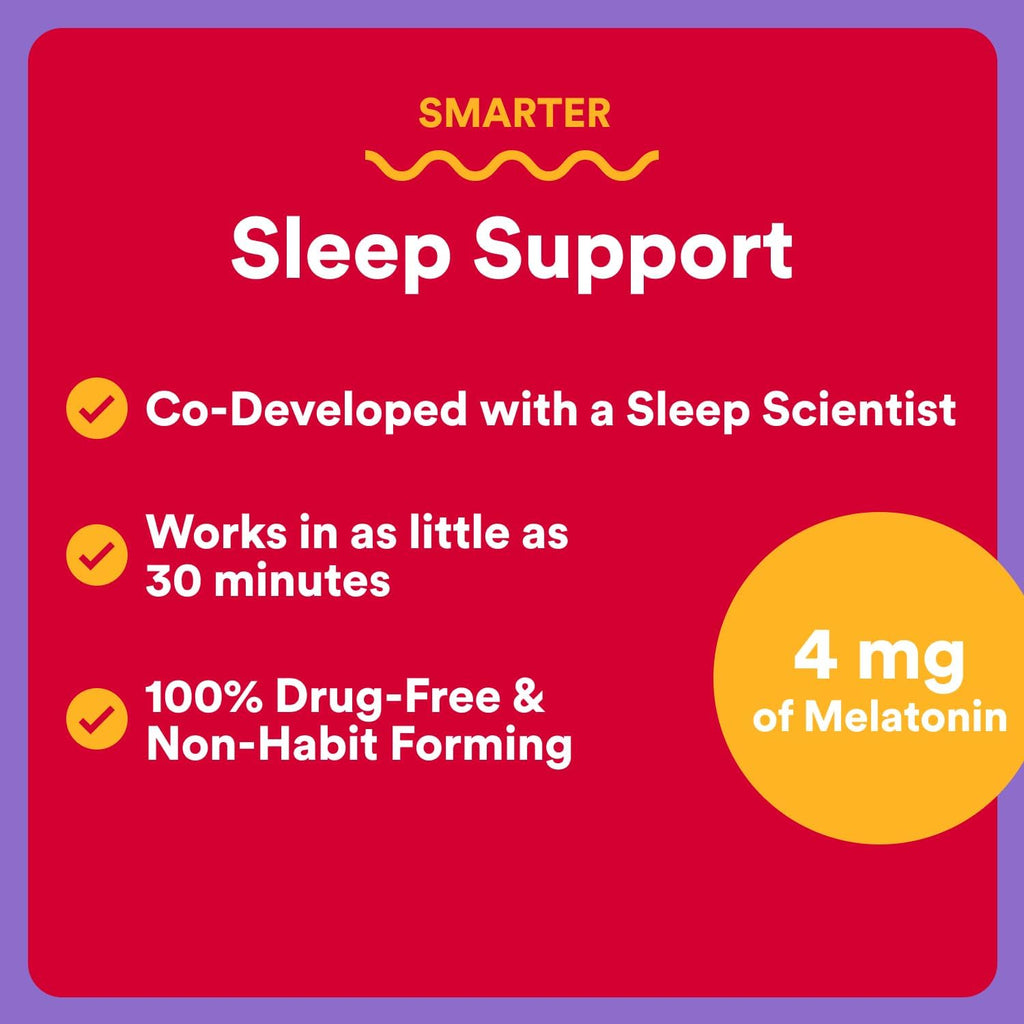 SmartyPants Adult Sleep Gummies with Melatonin: Magnesium & L-Theanine, Drug-Free, Non-Habit Forming Sleep Aid, Fast-Acting, Blueberry BlackBerry Flavor, 60 Count