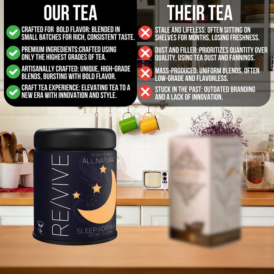 Revival Tea Company RE/VIVE - Mushroom Coffee Alternative Sleep Formula - Herbal Tea made from Peppermint Leaf, Valerian Root, and Mushroom Powder - Caffeine-Free - 3 Ounces