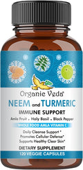Organic Veda Neem & Turmeric Capsules with Amla Fruit, Tulsi, Holy Basil, Black Pepper Extract - Immune Support Dietary Supplement - Boosts Healthy Clear Skin & Cellular Defense - 120 Vegan Capsules