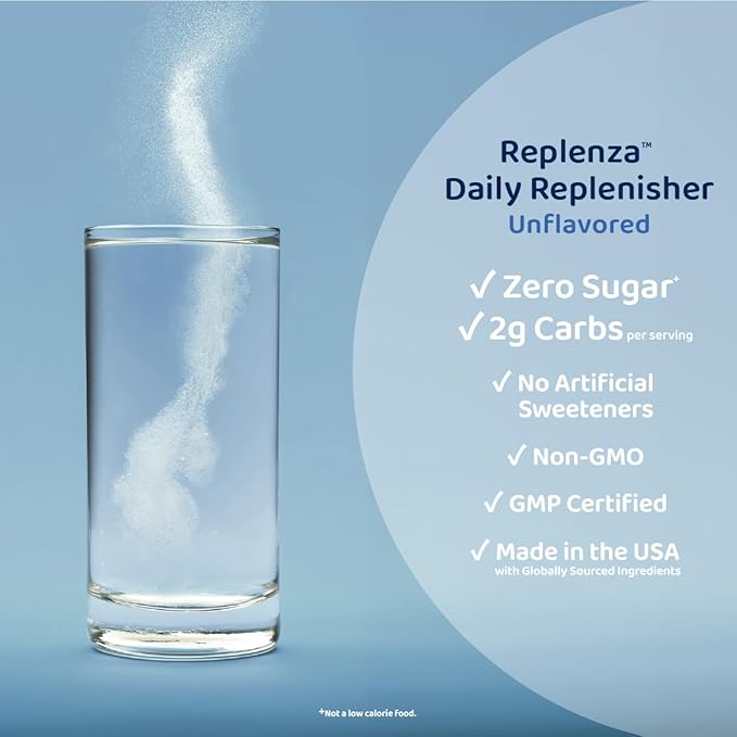 Replenza Daily Replenisher Nutritional Support Powder – Muscle Recovery, Digestive Health & Skin Elasticity Mix of Amino Acids, Prebiotics and Collagen Peptides – Unflavored, 30 Scoops