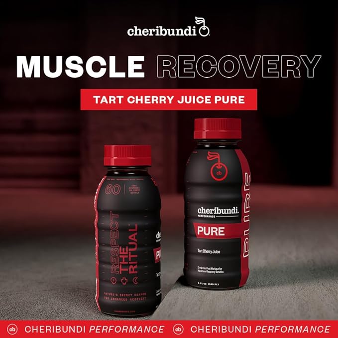 Cheribundi 100% Tart Cherry Juice Pure | Unsweetened Tart Cherry Juice | Athletes Recovery Drink | Promotes Restorative Sleep, Muscle Recovery & Boosts Athletic Performance | 8 floz (24 Pack)