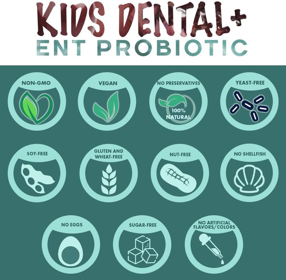 Children's Dental Probiotic Chewables - Digestive & Immune Support - Oral Probiotics for Healthy Teeth and Gums, Bad Breath & ENT Support - Cherry-Pomegranate Flavor (60 Count)