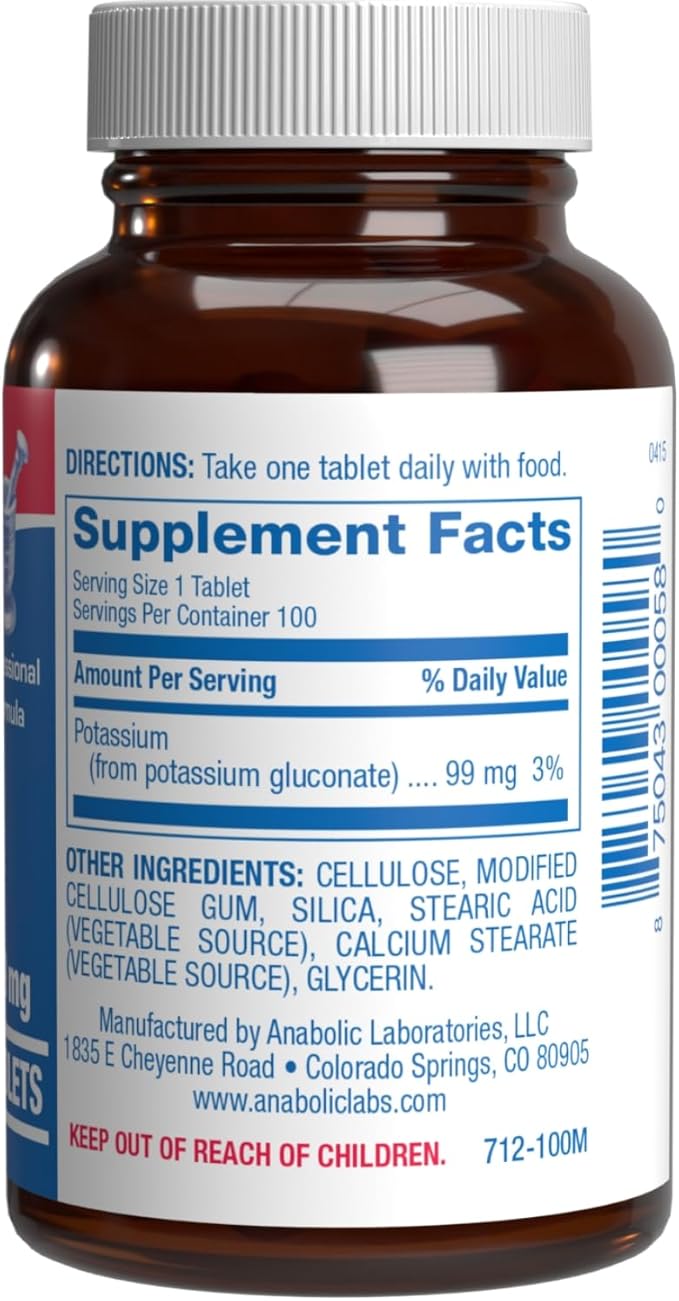 Chelated Potassium Gluconate Supplement - Clinical High Absorption Potassium Supplement for Fluid Balance Kidney Heart Muscle and Nerve Support - Vegan Non-GMO & Made in The USA - 100 Servings