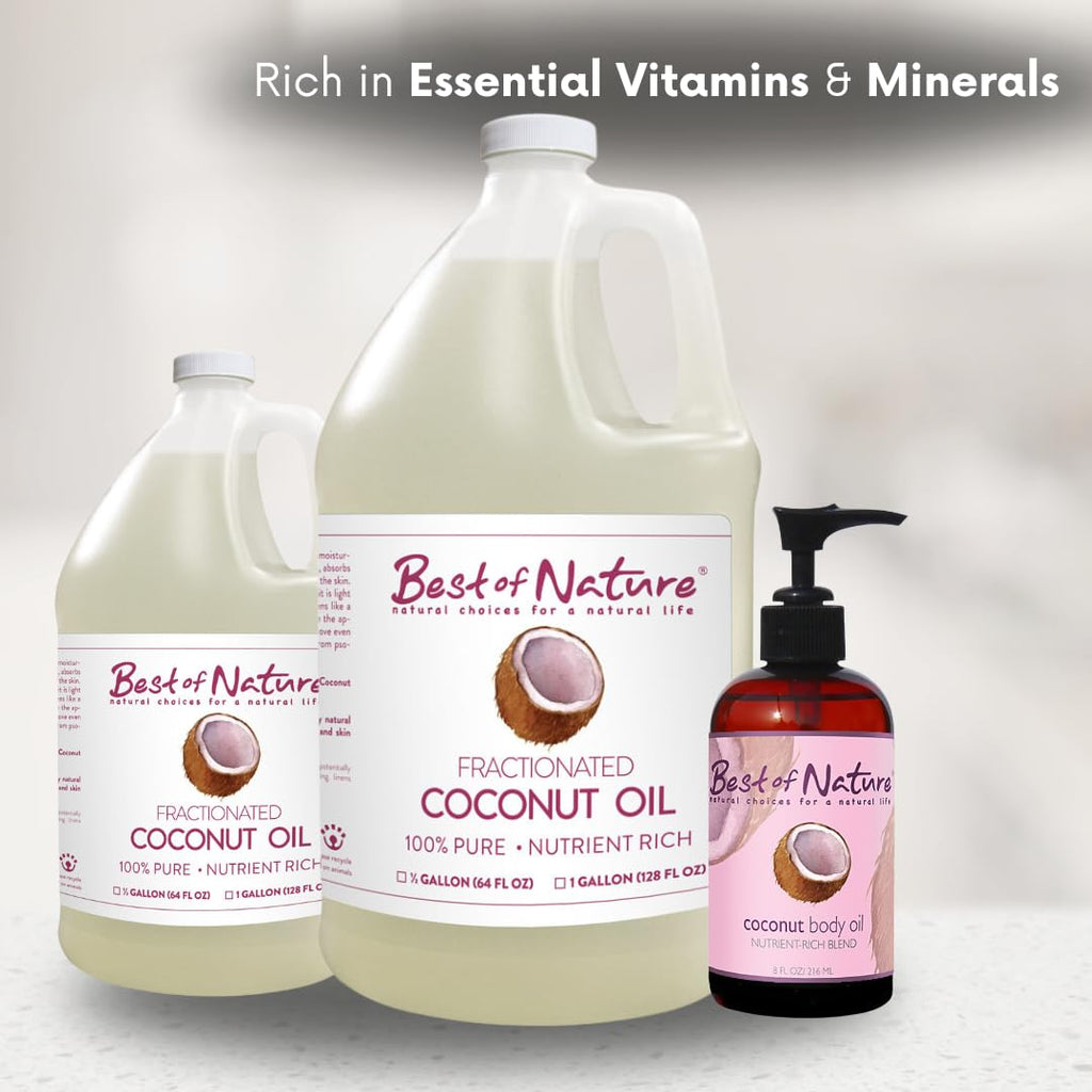 Best of Nature 100% Pure Fractionated Coconut Oil - Liquid MCT Massage & Body Oil, Unscented Moisturizer for Hair, Skin, Face, Aromatherapy Carrier for Essential Oils, 8 oz