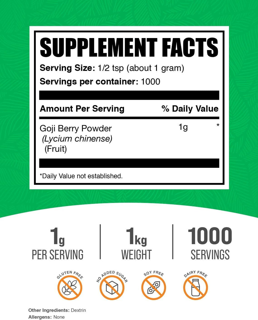 BulkSupplements.com Goji Berry Powder - Goji Berries Supplement, Wolfberry Powder - Vegan & Gluten Free, 1g per Serving, 1kg (2.2 lbs) (Pack of 1)