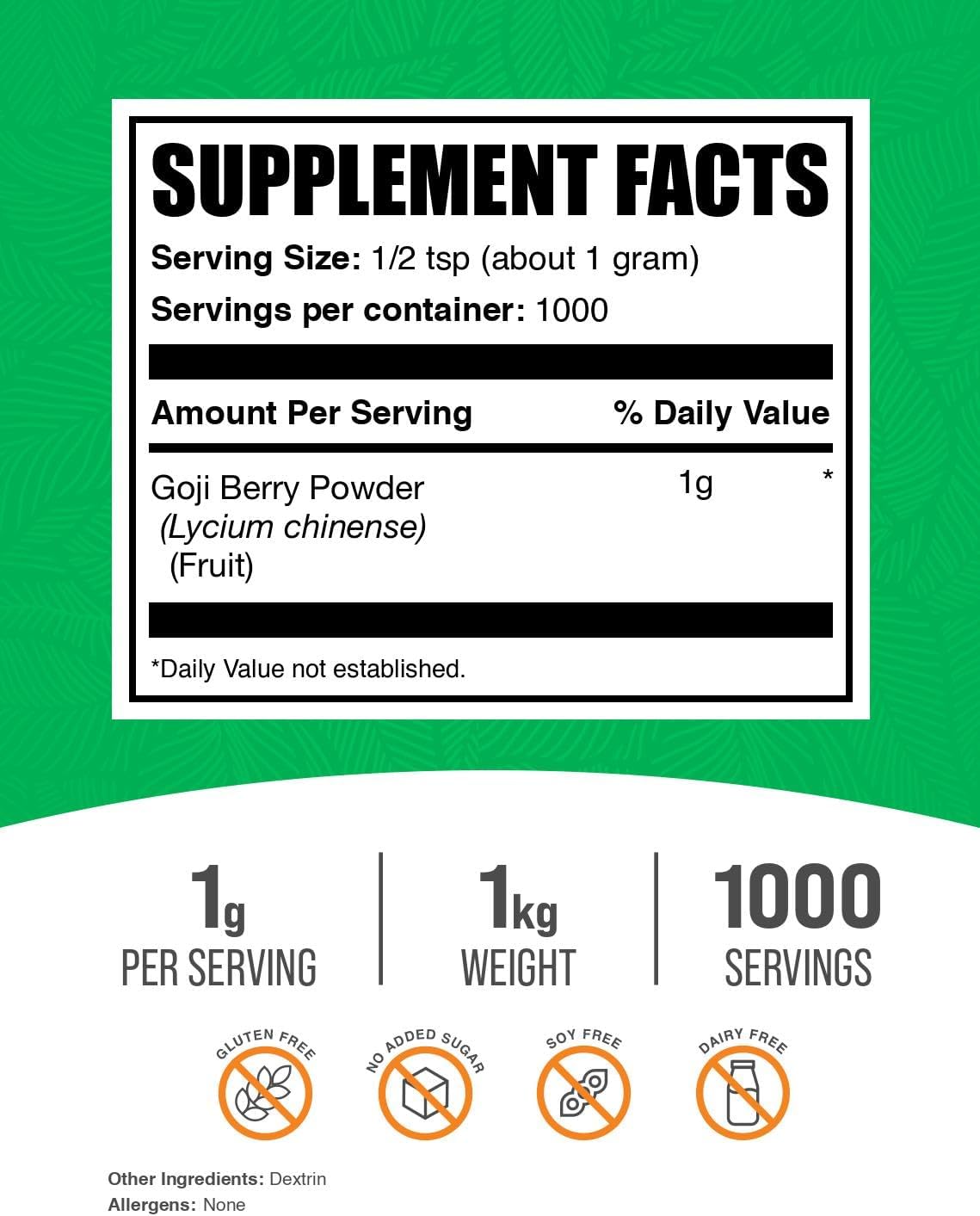 BulkSupplements.com Goji Berry Powder - Goji Berries Supplement, Wolfberry Powder - Vegan & Gluten Free, 1g per Serving, 1kg (2.2 lbs) (Pack of 1)