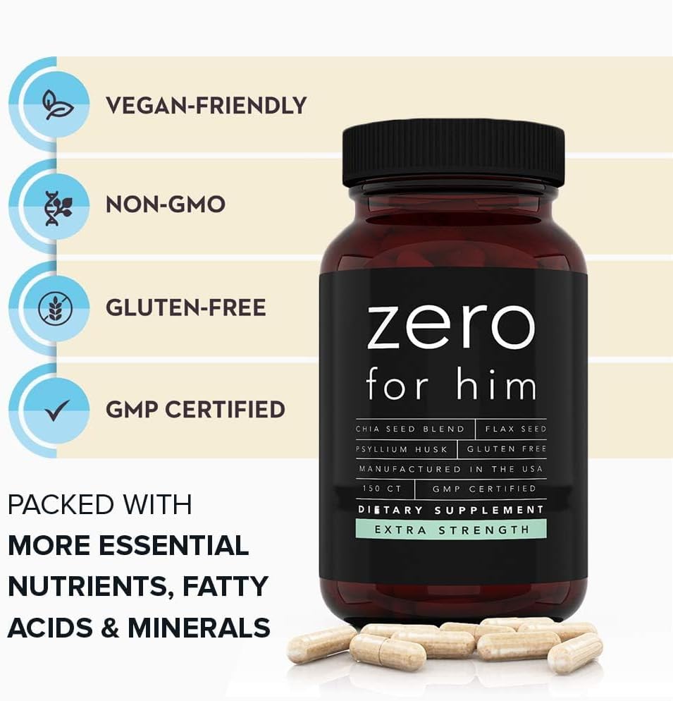 California Basics Extra Strength Fiber Supplements for Men (150 Count) - Daily Dietary Chia Flaxseed Psyllium Husk Vegan Capsules - High Fiber Supplement Pills Zero for Him Fiber Pills