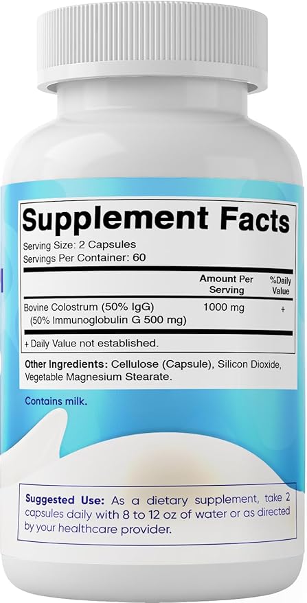 Vitamatic Bovine Colostrum Supplement 1000 mg per Serving - 50% Highest IgG - Supplement for Gut Health, Hair Growth, Beauty, Muscle Recovery, & Immune Support - 120 Capsules - 2 Pack
