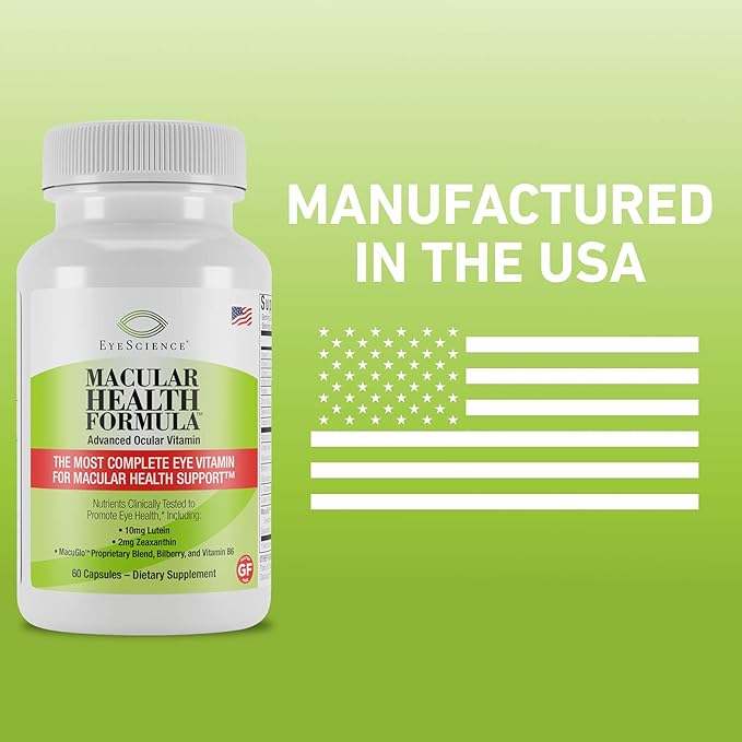 EyeScience Macular Health Formula Advanced Ocular Vitamin - Containing Lutein, Zeaxanthin, Billberry, & Vitamins C, D, E, & B6 (30 Day Supply)