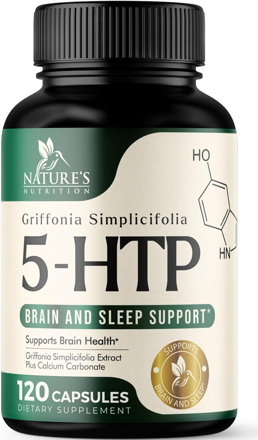 5 HTP Supplement Vegetarian Capsules 200mg 5HTP Plus Calcium for Brain Support - Extra Strength Griffonia Simplicifolia 5-HTP Formula - 5 Hydroxytryptophan - Gluten Free & Non-GMO - 120 Capsules
