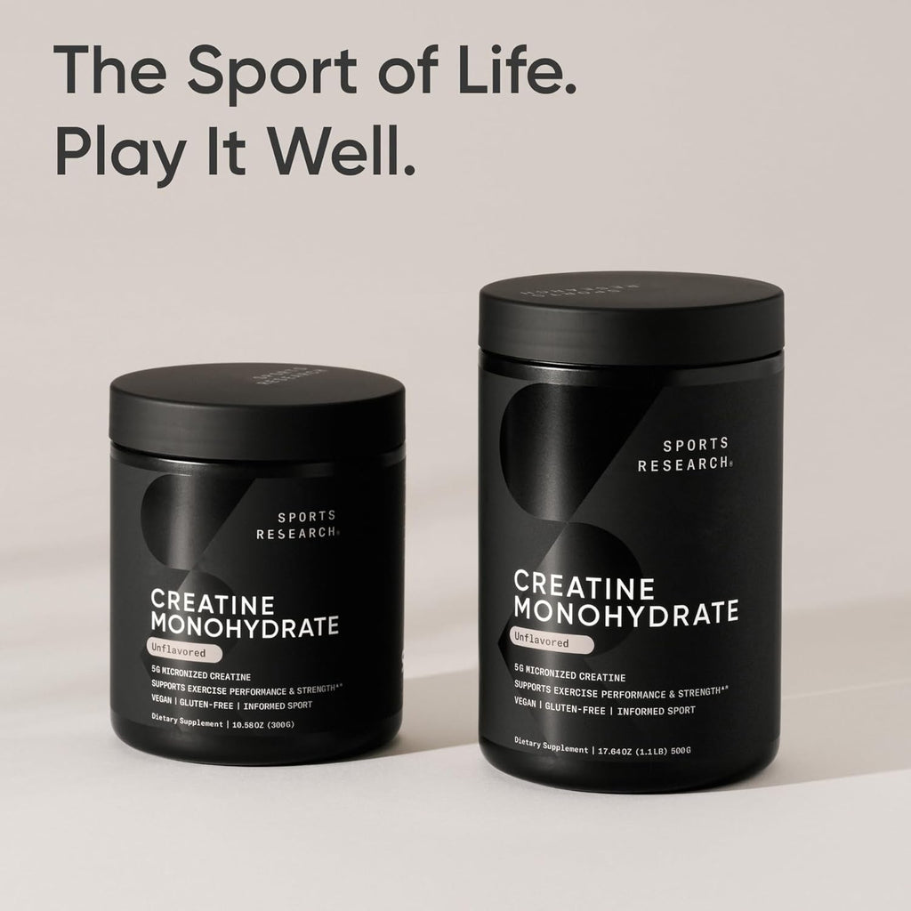 Sports Research Creatine Monohydrate - Gain Lean Muscle, Improve Performance and Strength and Support Workout Recovery - 5 g Micronized Creatine - 10.58 oz
