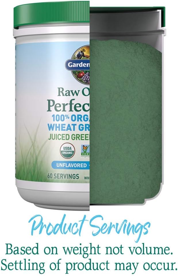 Garden of Life Raw Organic Perfect Food 100% Organic USA Wheat Grass Juice - Juiced Green Superfood Greens Powder, 60 Servings - Stevia-Free, Non-GMO, Vegan, Gluten Free Whole Food Dietary Supplement