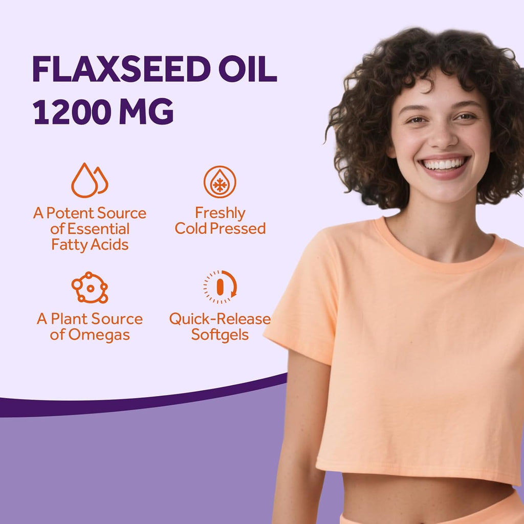 Doctor's Recipes Flaxseed Oil, 1200 mg, Freshly Cold Pressed, High in ALA, Omega 3 6 9, No Gluten, No Soy, for Heart Health, Non GMO, 180 Softgels