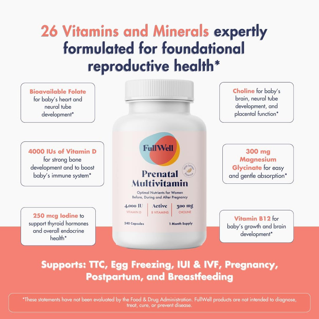 Prenatal Vitamins Lemon | choline, folate, vitamin D for fetal growth, brain development | 26 Vital Nutrients | Dietitian-formulated, OBGYN recommended, non-GMO, 3rd Party tested, 60 Servings