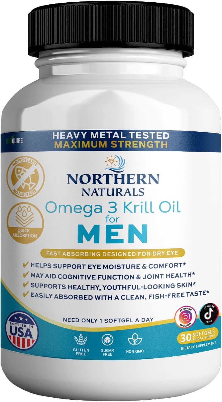 Northern Naturals Omega 3 Krill Oil for Men, 500mg, 30 Softgels, Fish-Free Taste, Supports Eye, Brain and Joint Health (1)