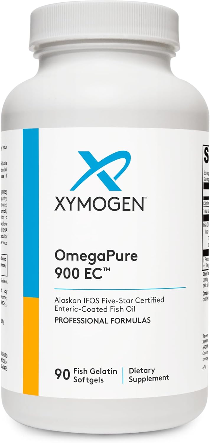 XYMOGEN OmegaPure 900 EC - Alaskan IFOS Five-Star Certified Omega 3 Fish Oil - EPA DHA Fish Oil Supplement- Supports Cardiovascular and Brain Health (90 Enteric-Coated Softgels)
