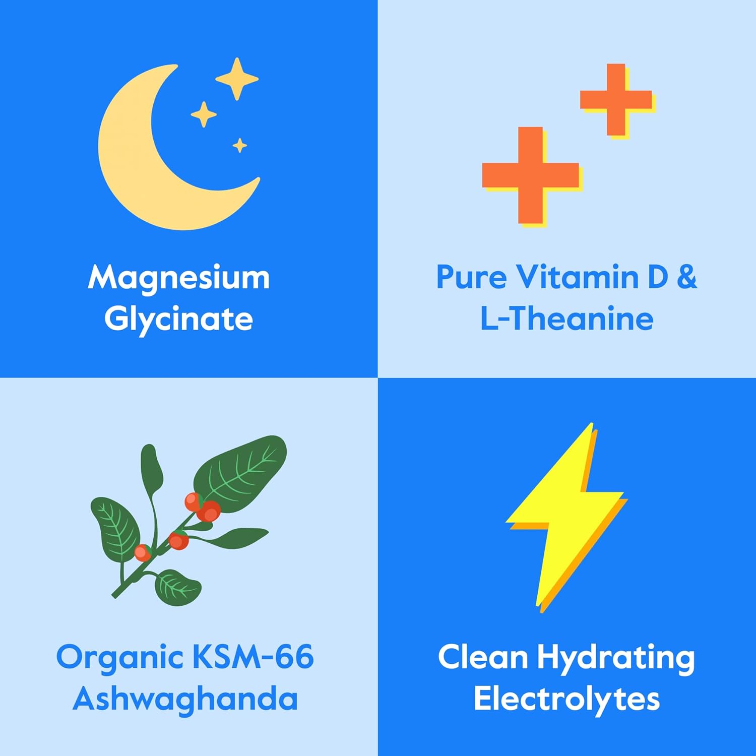 Nectar Calm Magnesium Glycinate Drink Mix - Sugar Free & Zero Calorie - with Organic Ashwagandha, Vitamin D, L-Theanine, Hydrating Electrolytes - Relax, Focus & Calm - Non-GMO (Berry 30 Sticks)